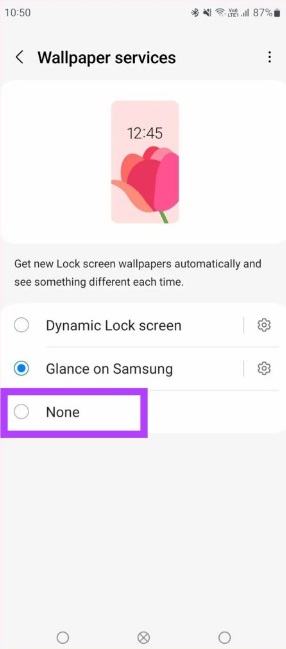 Step 5 of how to turn off Glance in Samsung